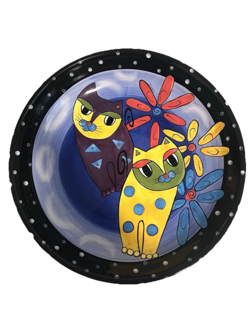 Milson and Louis Cats & Flowers BIG Platter 13” Hand Painted Whimsical Bowl